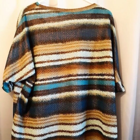 Copper Sheen T-shirt Top Plus 1X Blue Brown Teal Dolman Scoop neck hi-lo blouse - Picture 8 of 9